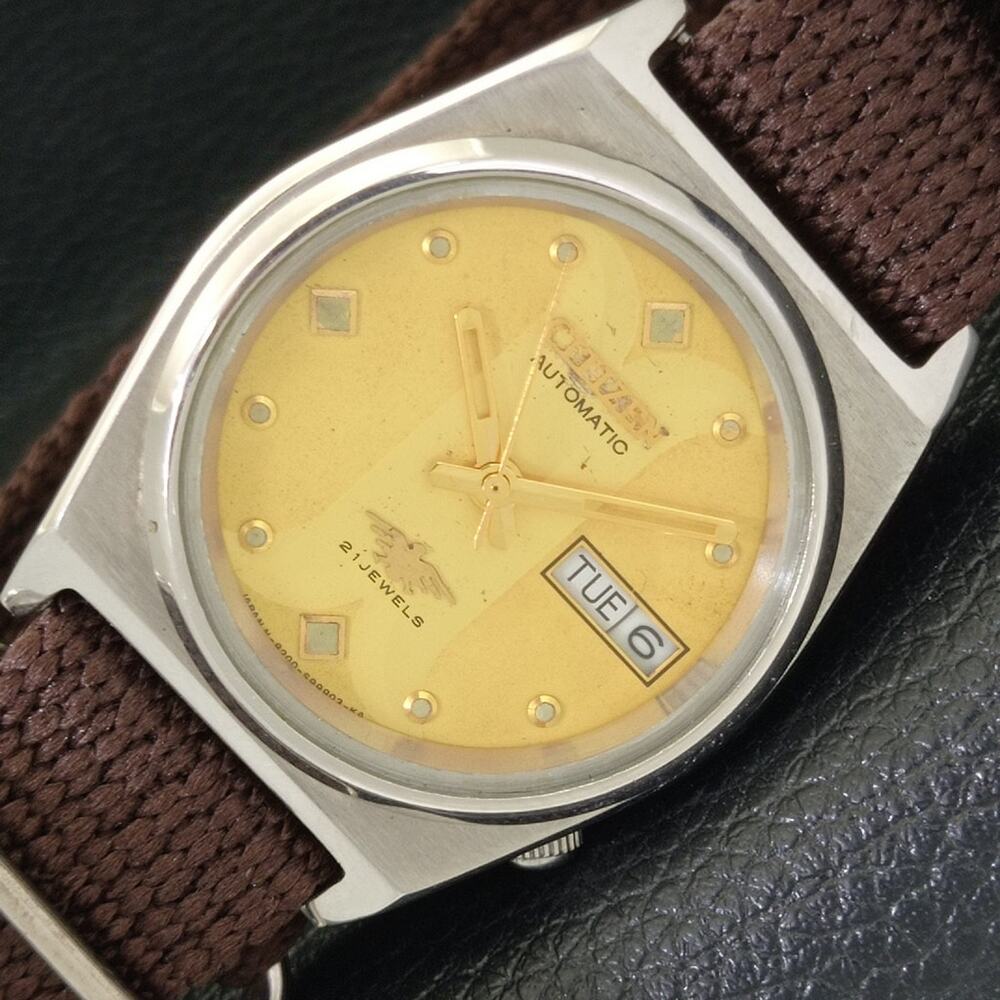 Vintage 1971 Citizen Automatic Mens Silver Watch W/daydate & Gold accents